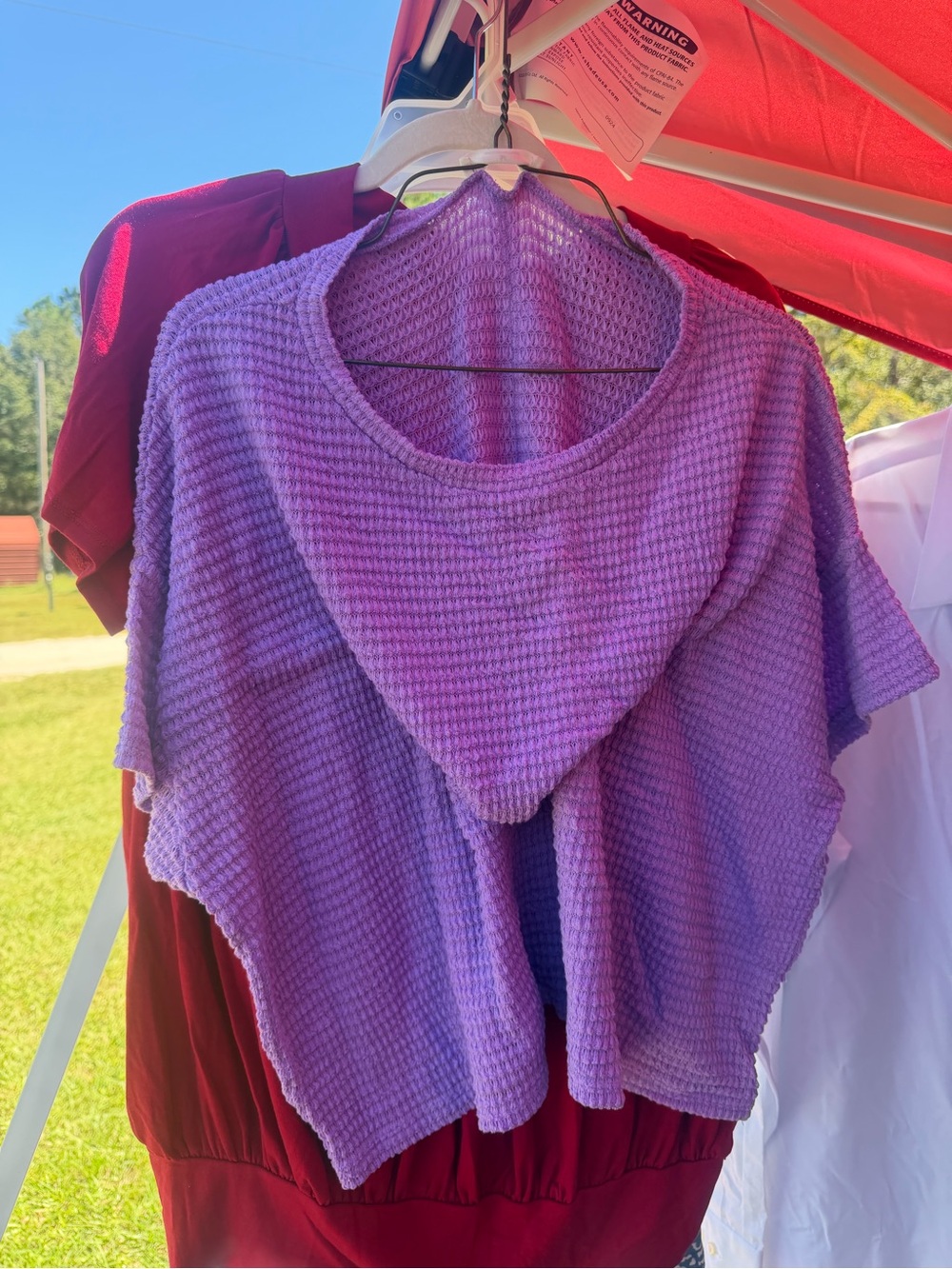 Women's Lavender Waffle-Knit Short Sleeve Hoodie